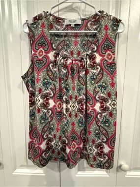 Jones Studio Pink Teal Paisley Scoop Neck Top Size Large